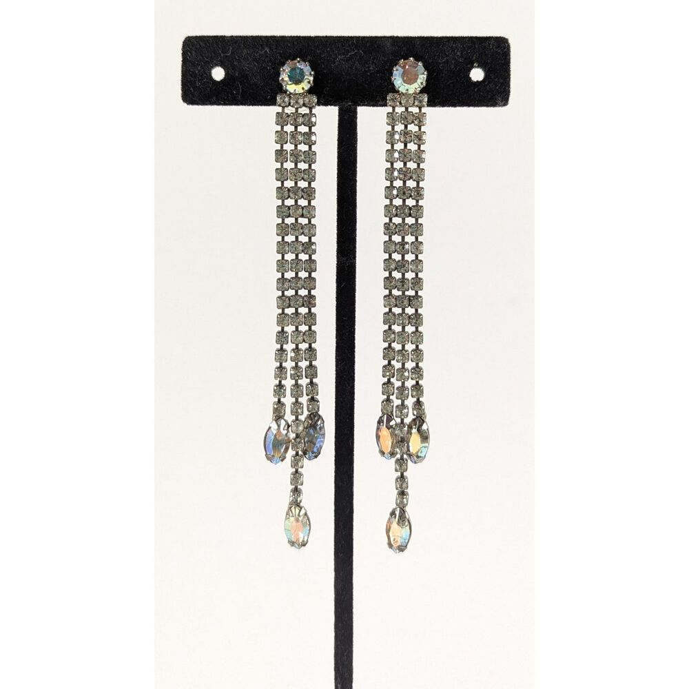 Aurora Borealis Rhinestone Dangle Earrings on Posts